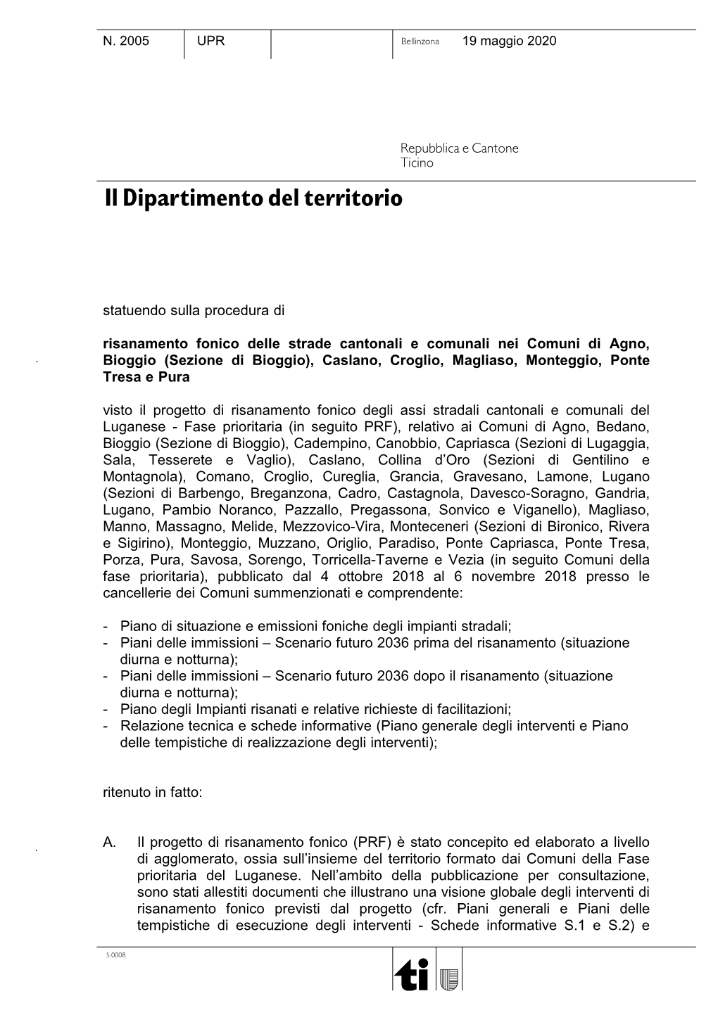 Il Dipartimento Del Territorio