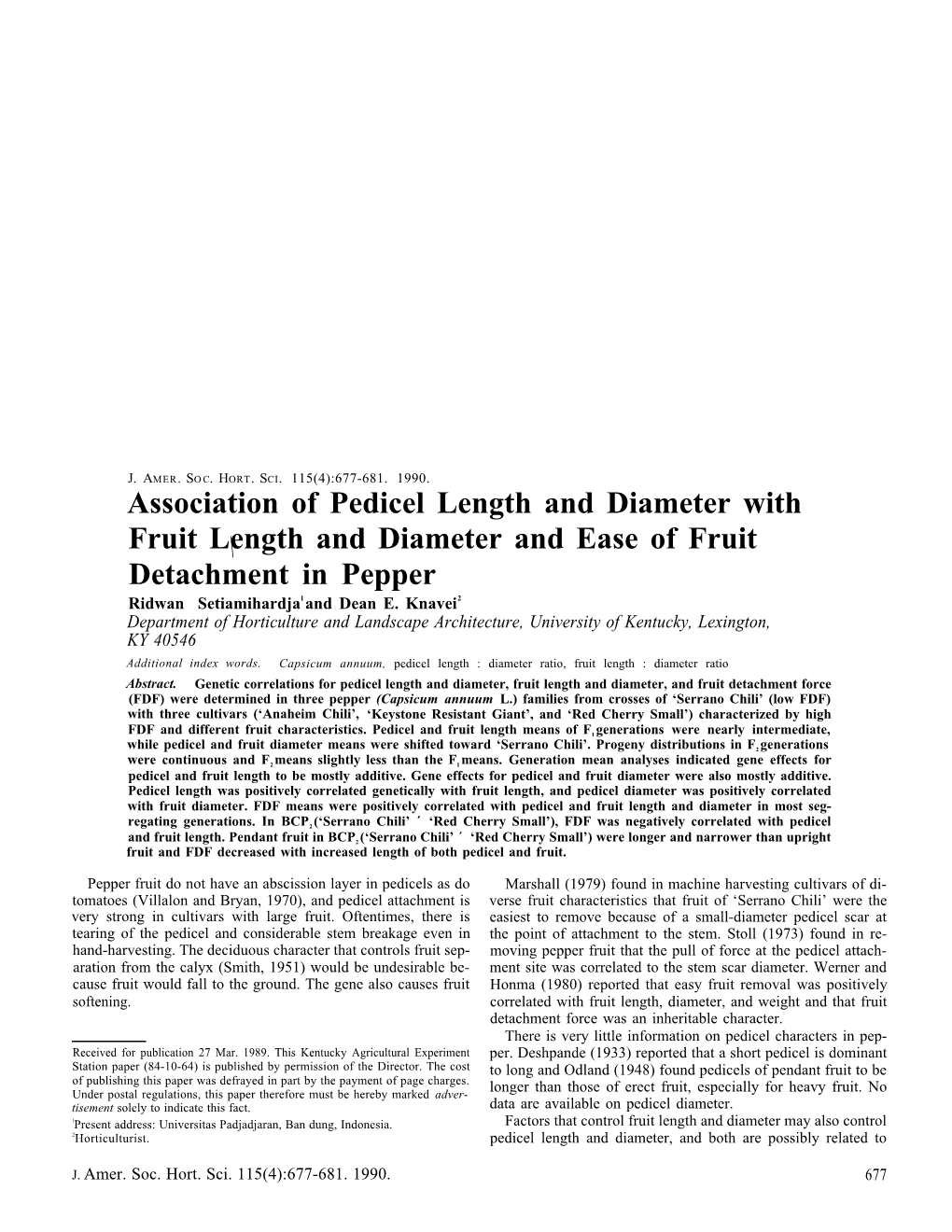 Association of Pedicel Length and Diameter with Fruit Length And