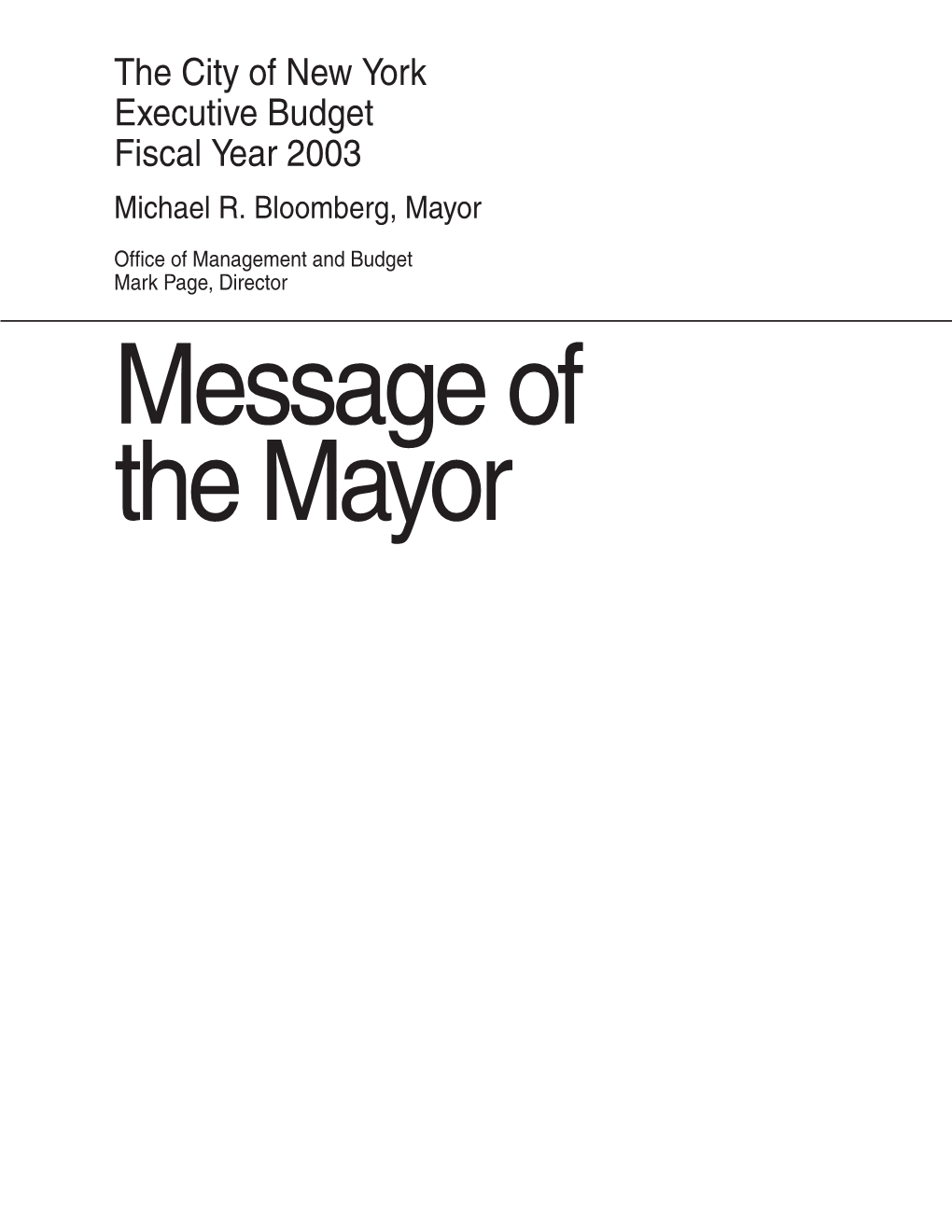 Mayor's Message