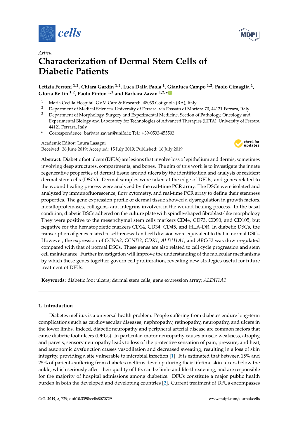 Characterization of Dermal Stem Cells of Diabetic Patients