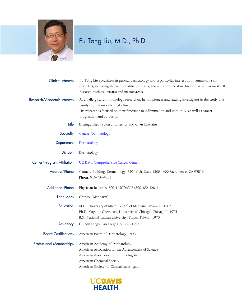 Fu-Tong Liu, M.D., Ph.D