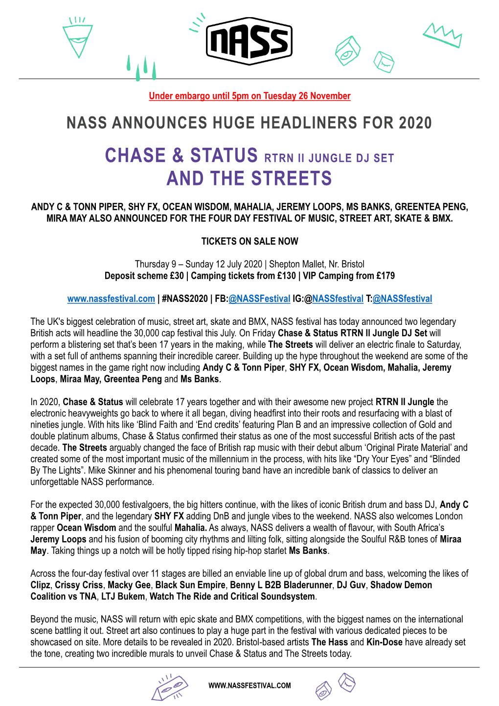 Nass Announces Huge Headliners for 2020 Chase & Status Rtrn Ii Jungle Dj