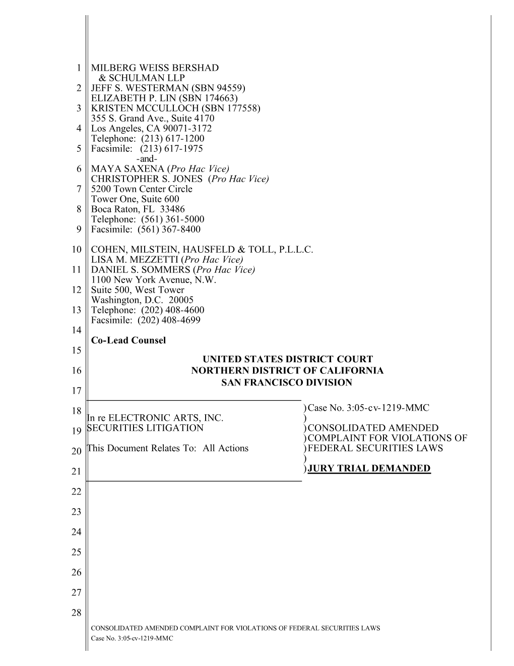 In Re: Electronic Arts Inc. Securities Litigation 05-CV-01219