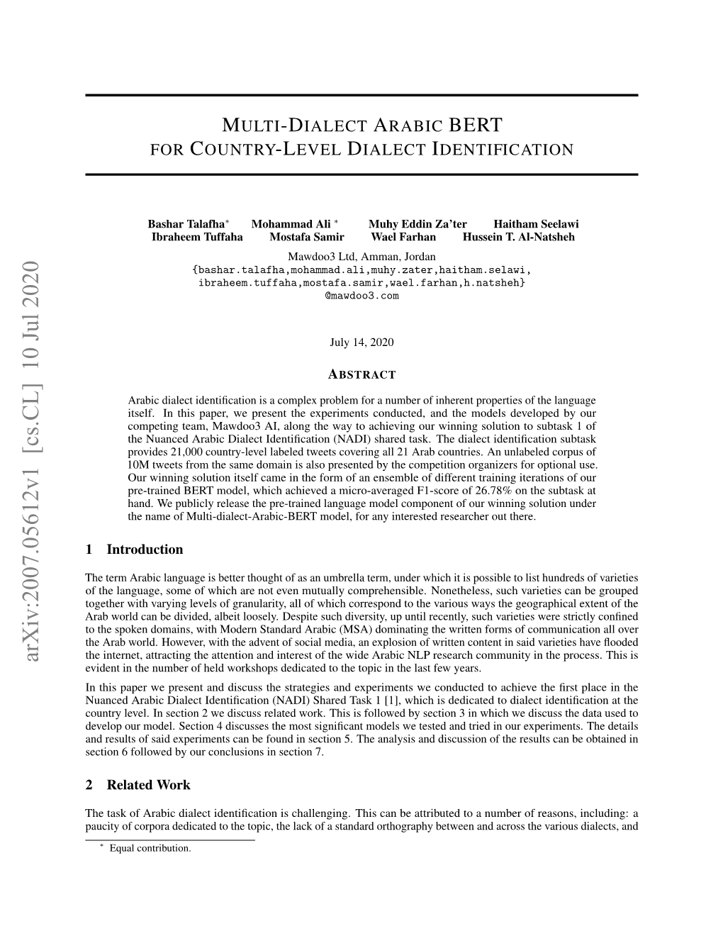 Multi-Dialect Arabic Bert for Country-Level Dialect Identification