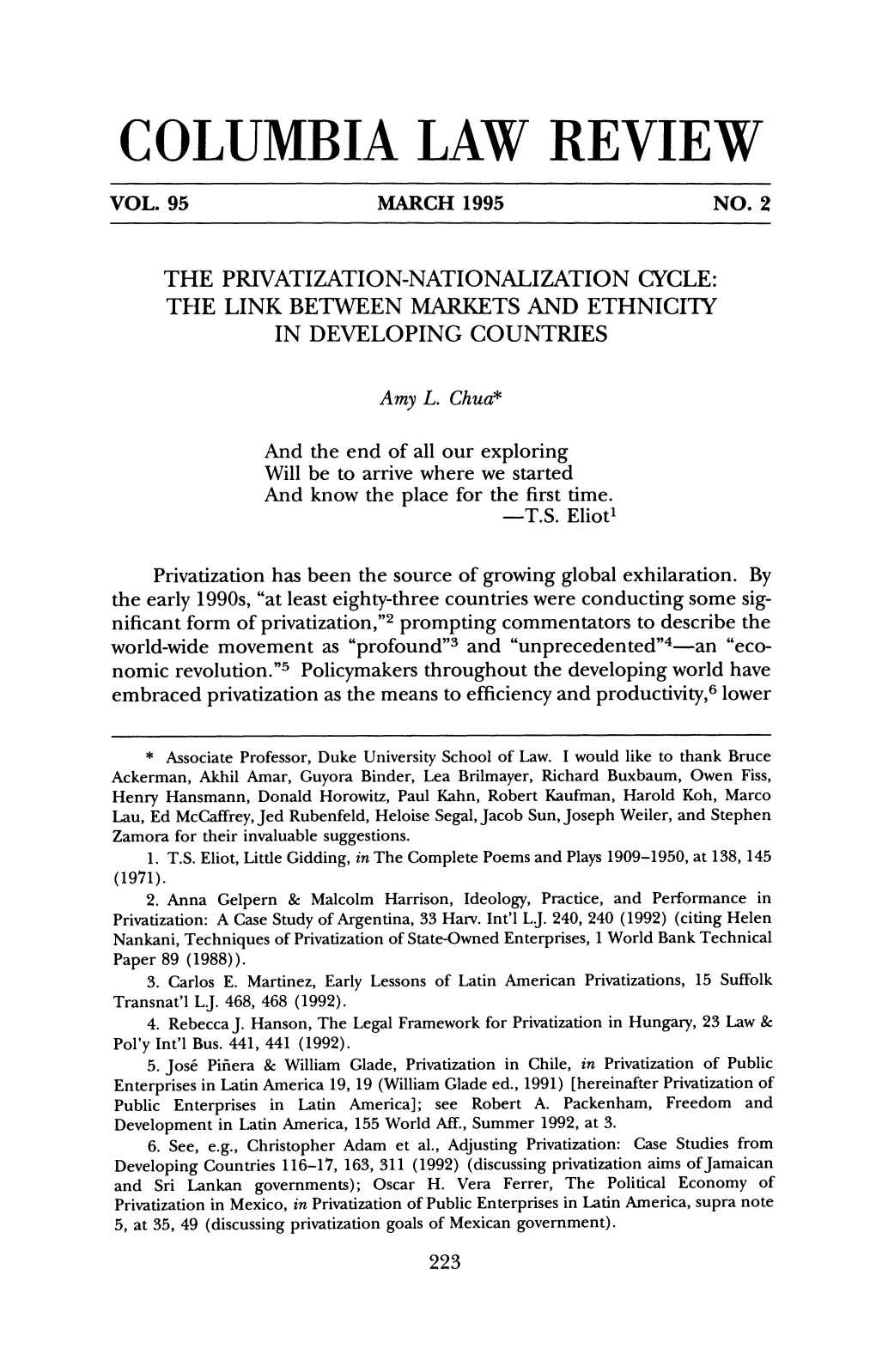 The Privatization-Nationalization Cycle in Light of the Explosive Role That Nationalism Plays in the Developing World