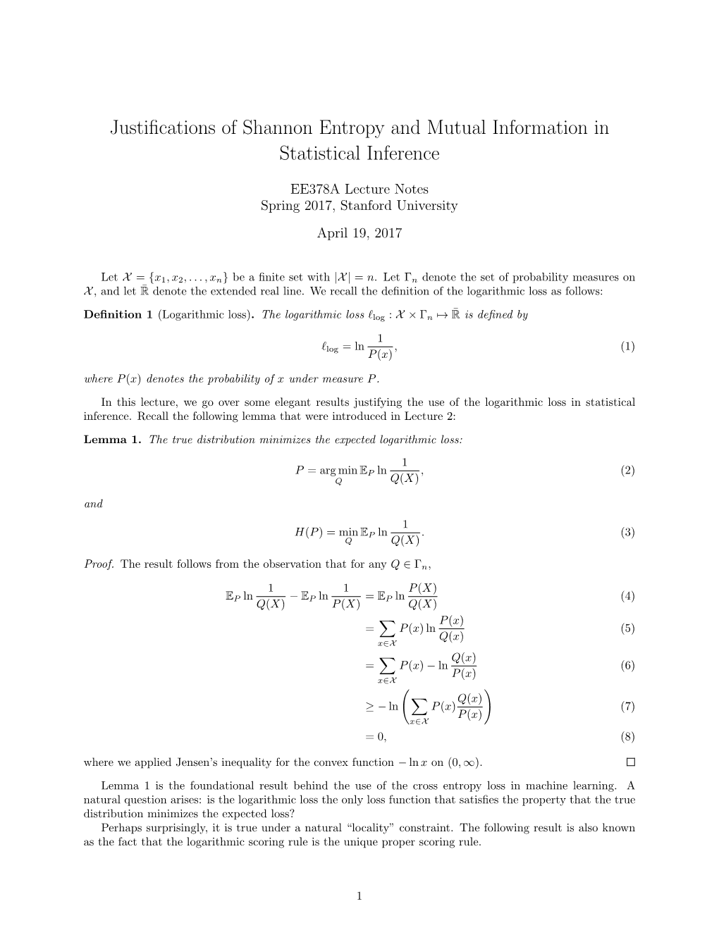 Justifications of Shannon Entropy and Mutual Information in Statistical