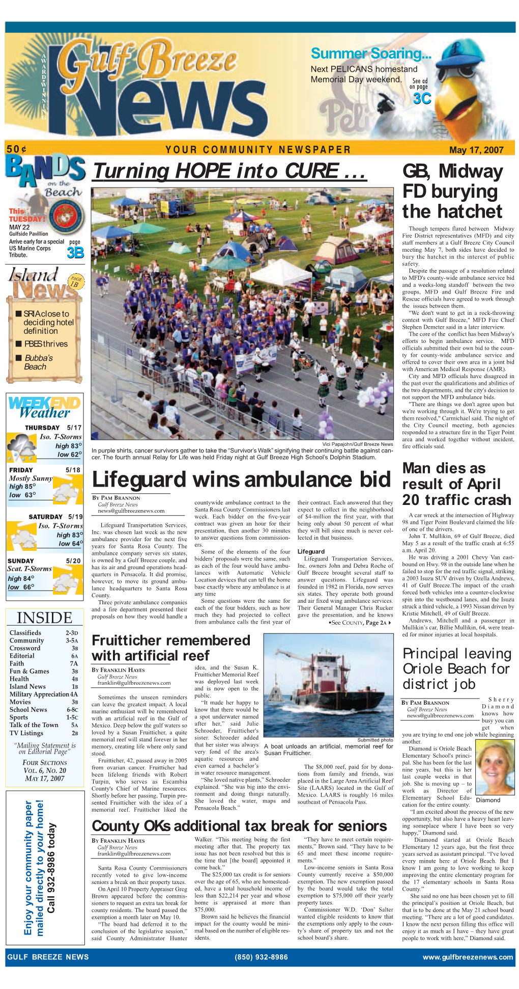 Lifeguard Wins Ambulance Bid Result of April O Low 63 by PAM BRANNON Gulf Breeze News Countywide Ambulance Contract to the Their Contract