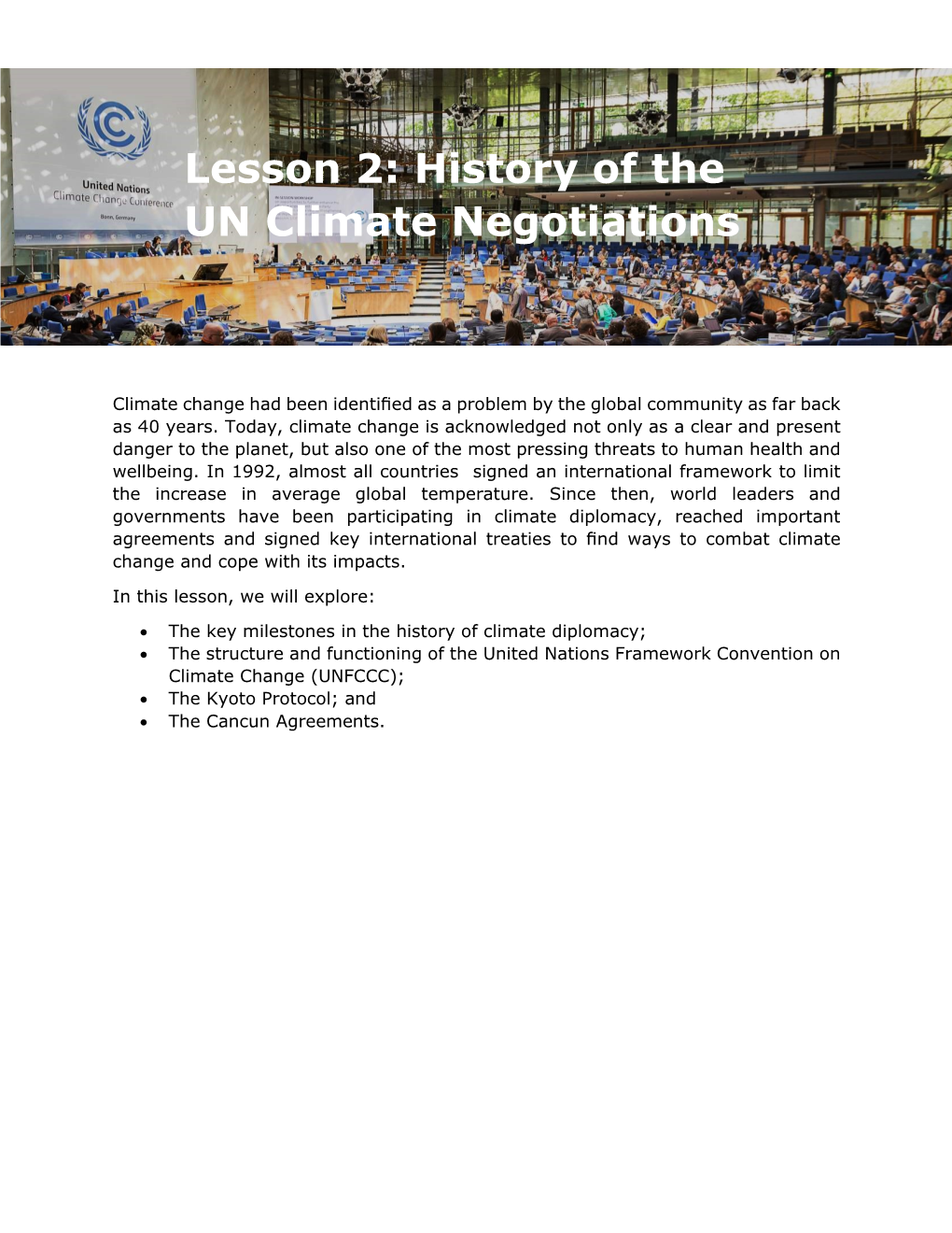 Lesson 2: History of the UN Climate Negotiations