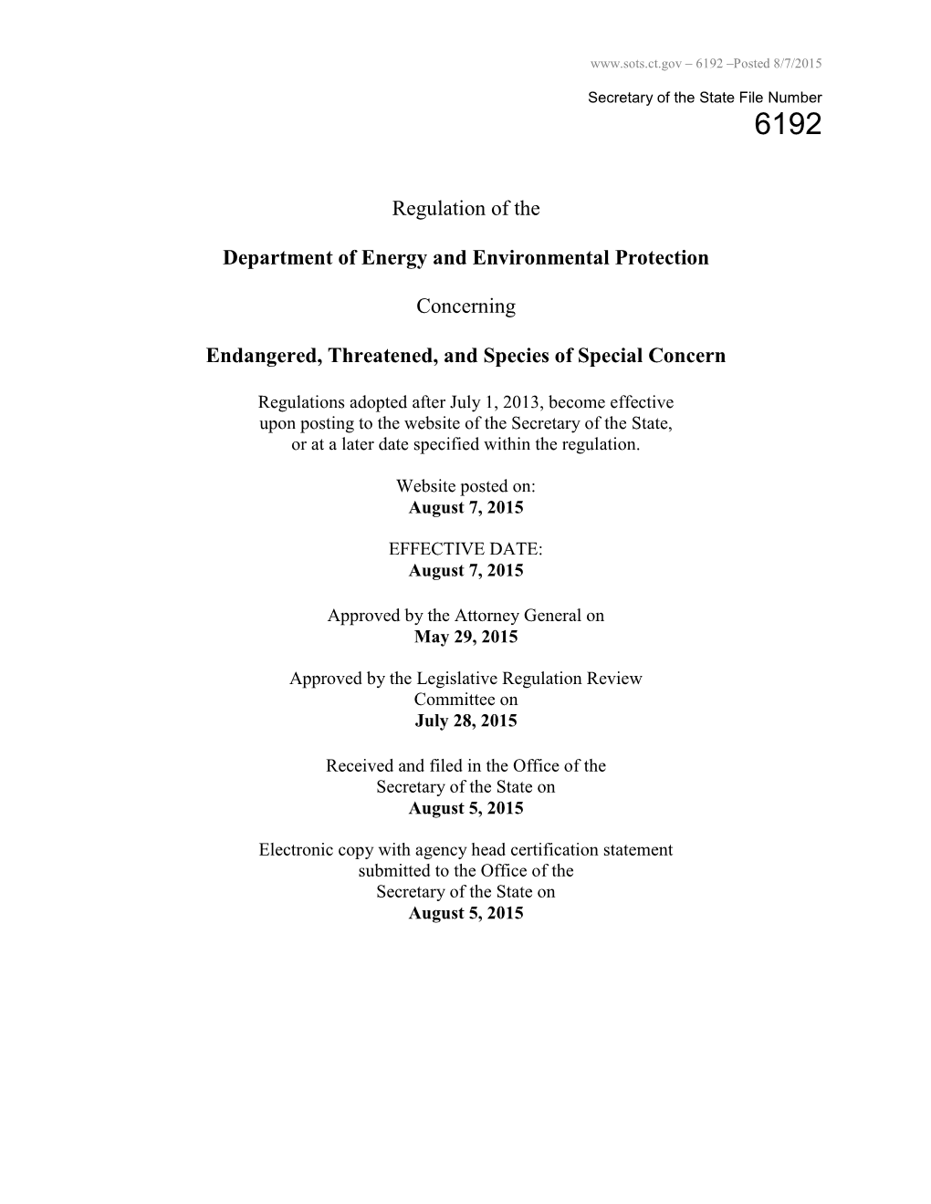 Regulation of the Department of Energy and Environmental