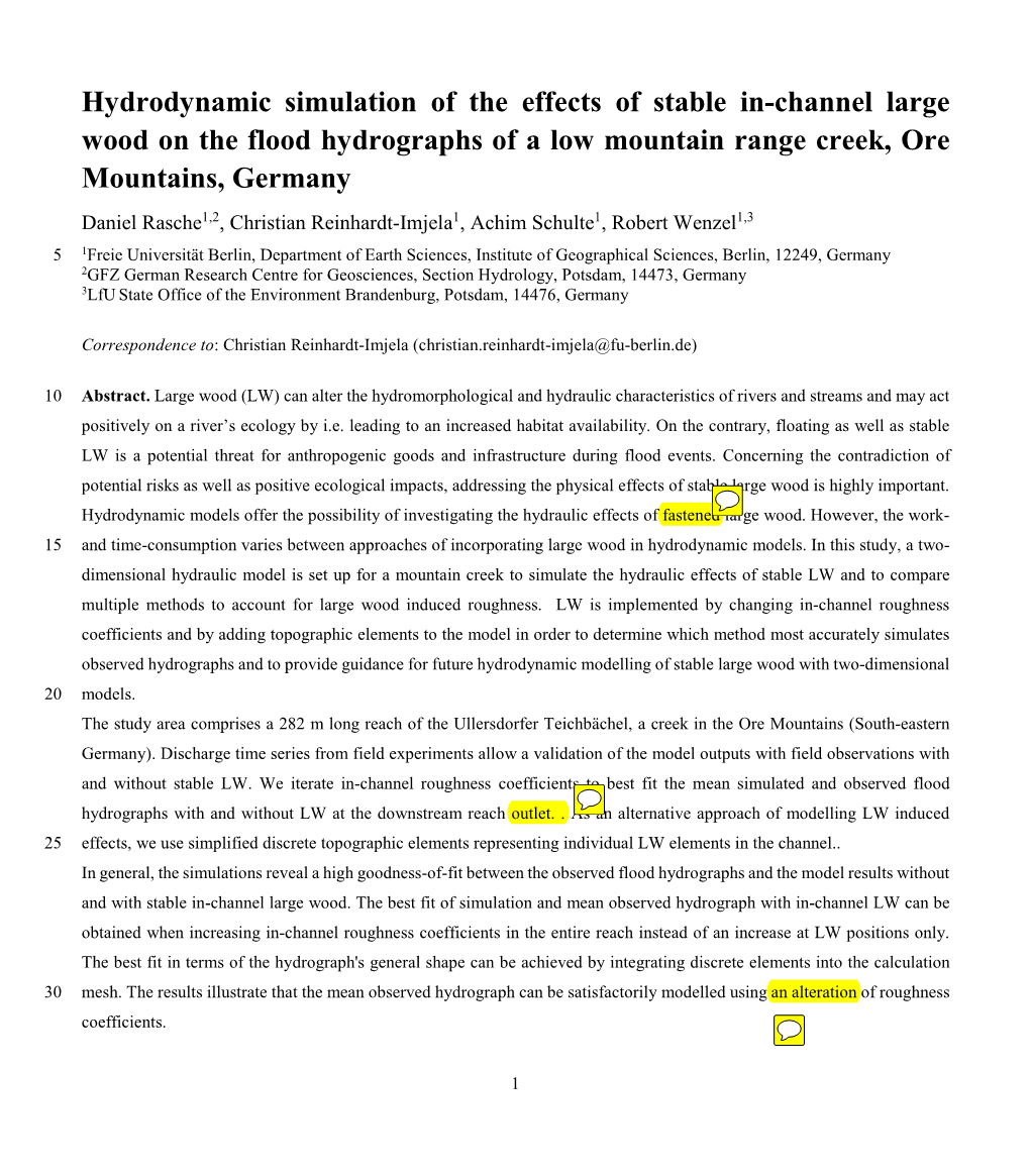 Hydrodynamic Simulation of the Effects of Stable In-Channel Large Wood On