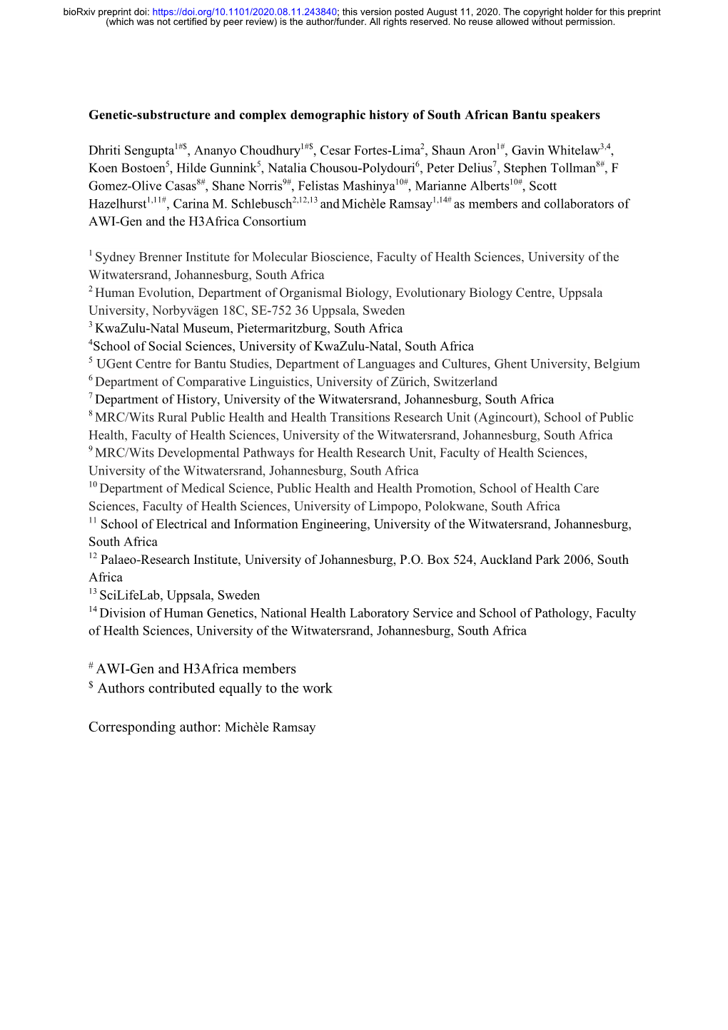 Genetic-Substructure and Complex Demographic History of South African Bantu Speakers