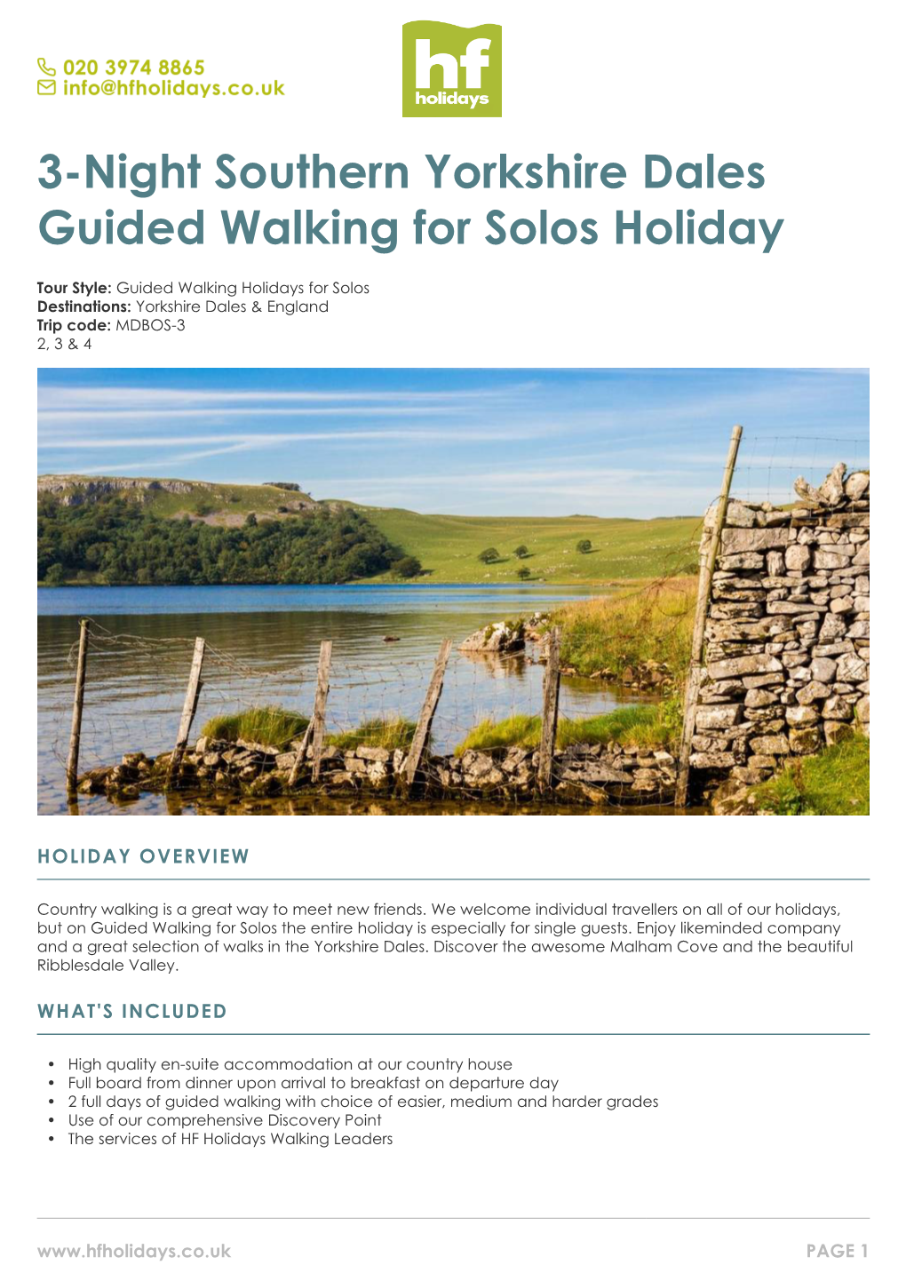 3-Night Southern Yorkshire Dales Guided Walking for Solos Holiday