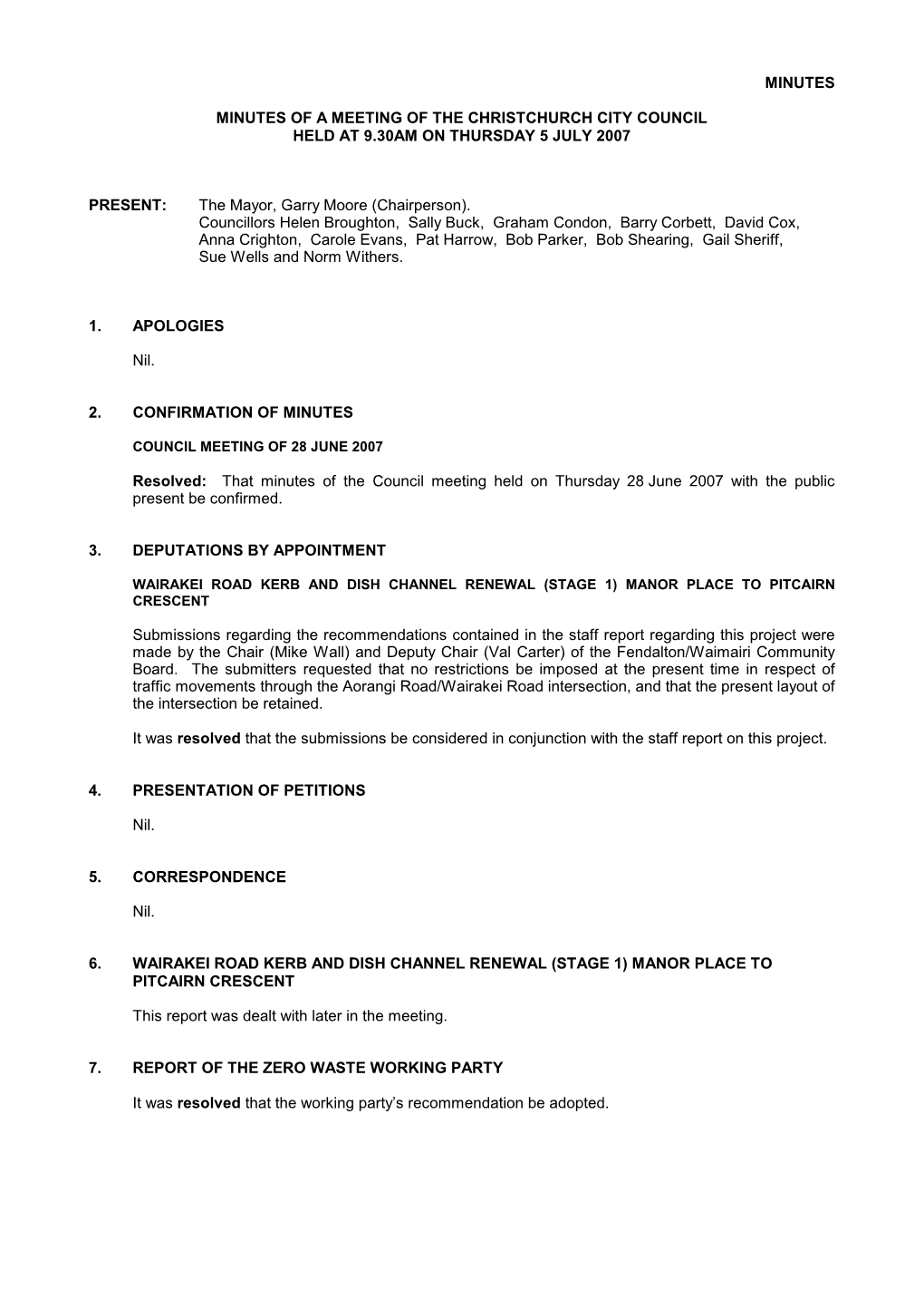 Council Agenda 12 July 2007