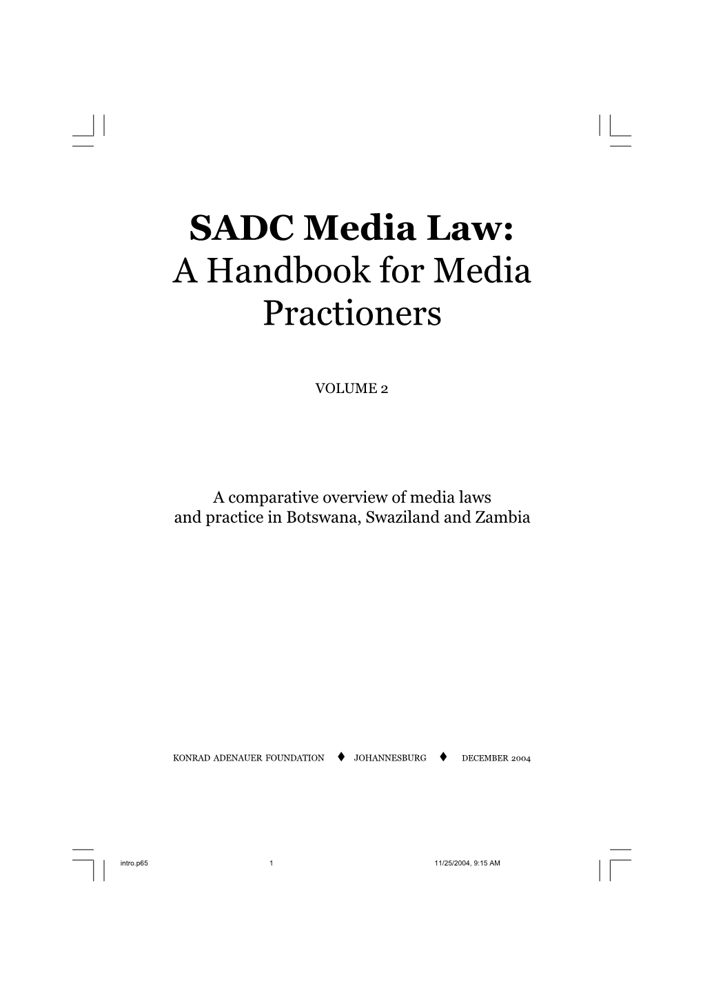SADC Media Law: a Handbook for Media Practioners