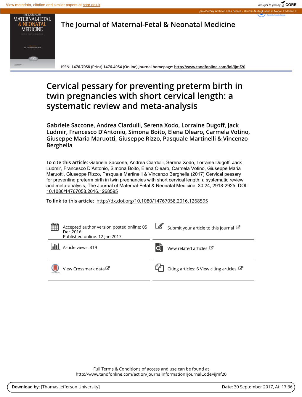 Cervical Pessary for Preventing Preterm Birth in Twin Pregnancies with Short Cervical Length: a Systematic Review and Meta-Analysis