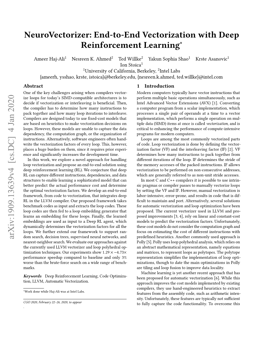 End-To-End Vectorization with Deep Reinforcement Learning∗