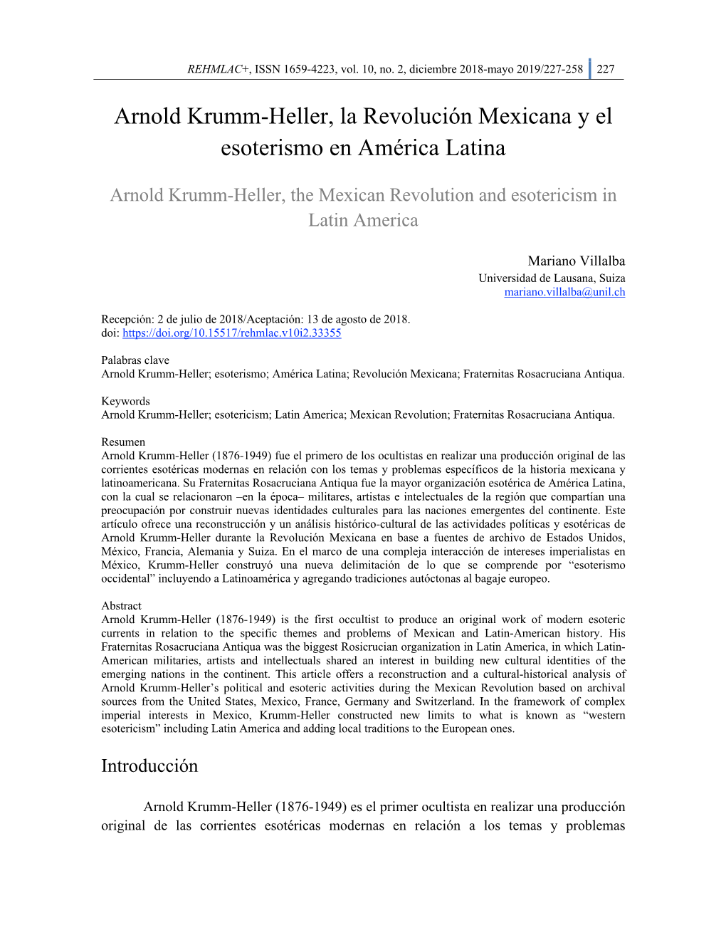 Arnold Krumm-Heller, La Revolución Mexicana Y El Esoterismo En América Latina