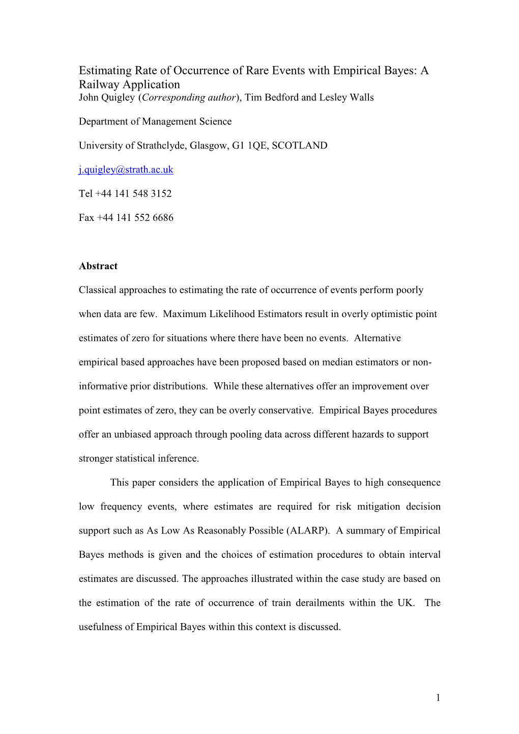 Estimation of Rate of Rare Occurrence of Events with Empirical Bayes