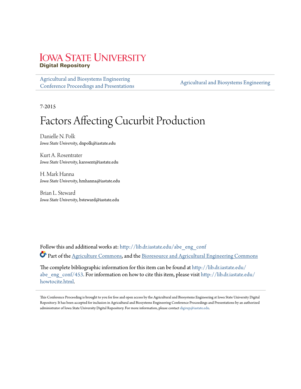 Factors Affecting Cucurbit Production Danielle N