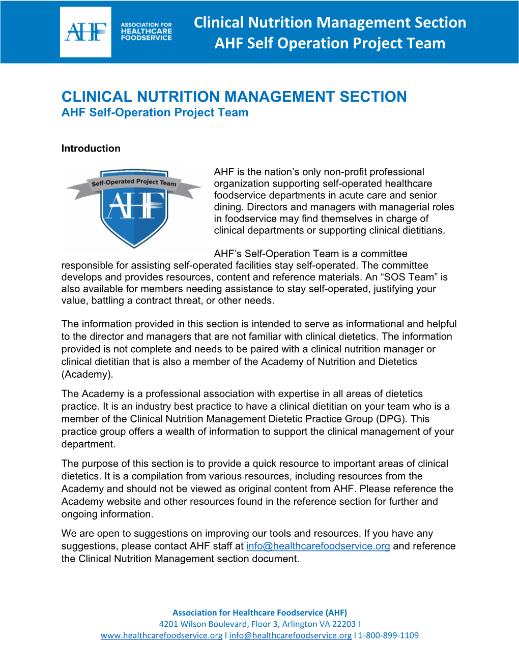 Clinical Nutrition Management Section AHF Self Operation Project Team