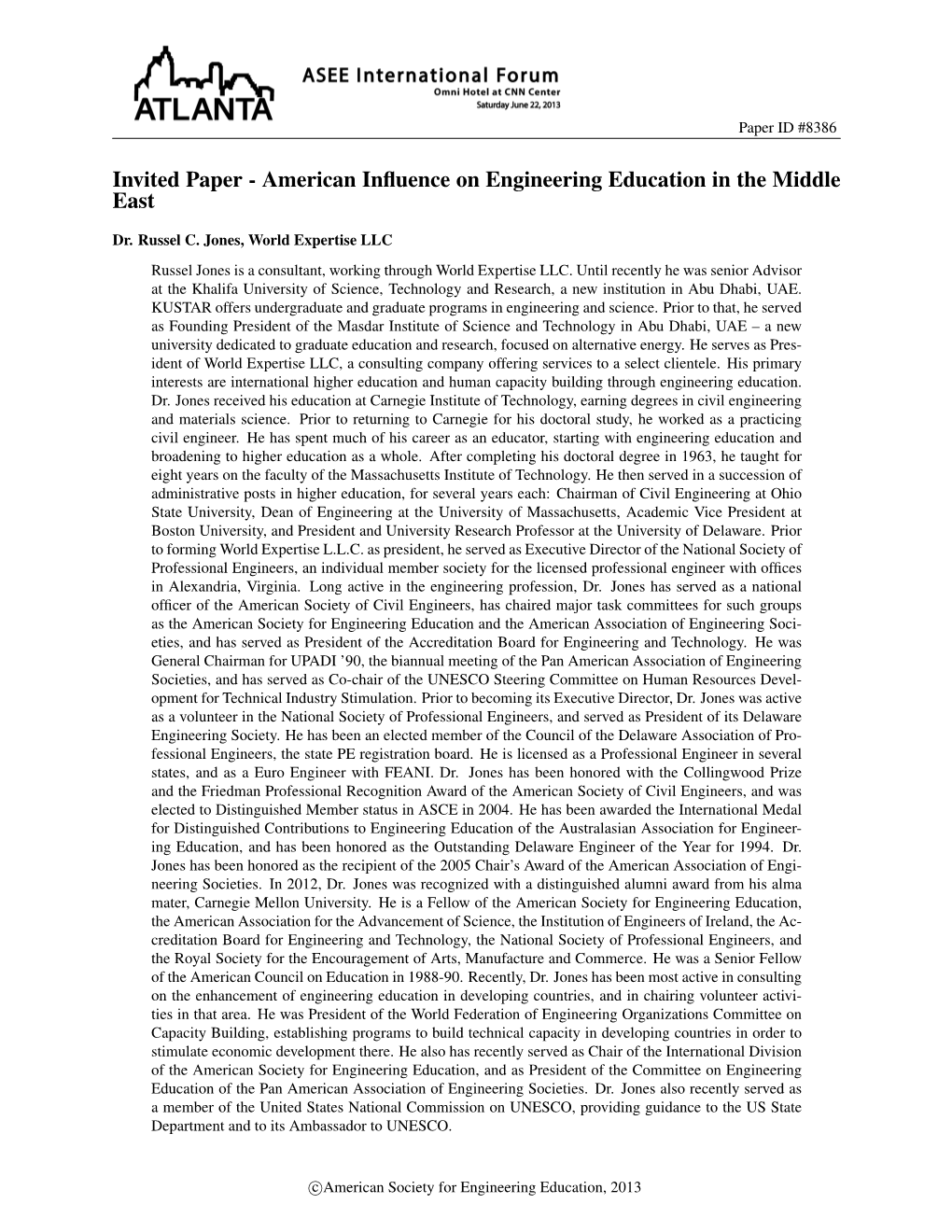 Invited Paper - American Inﬂuence on Engineering Education in the Middle East