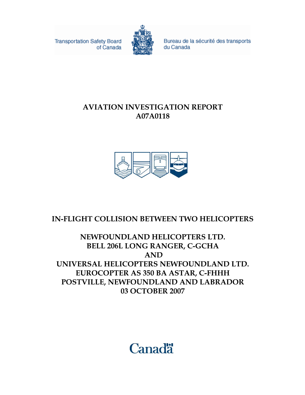 Aviation Investigation Report A07a0118 In-Flight Collision