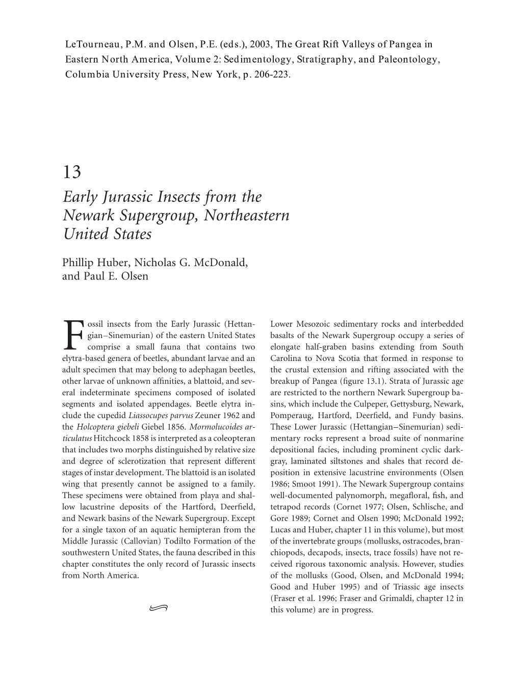 Early Jurassic Insects from the Newark Supergroup, Northeastern United States