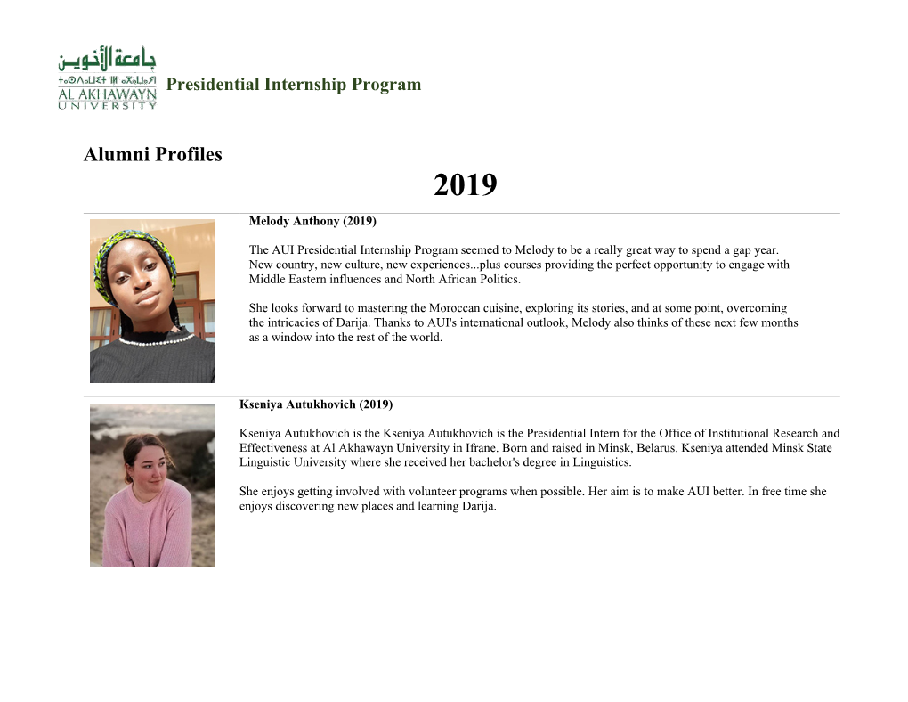 Alumni Profiles 2019
