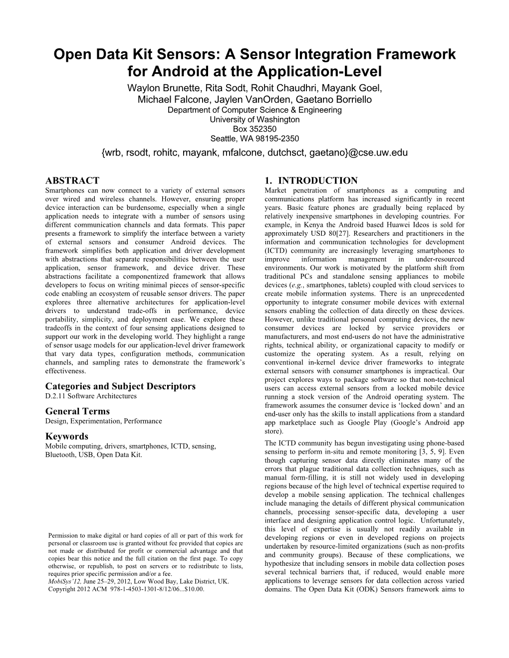 A Sensor Integration Framework for Android at the Application-Level