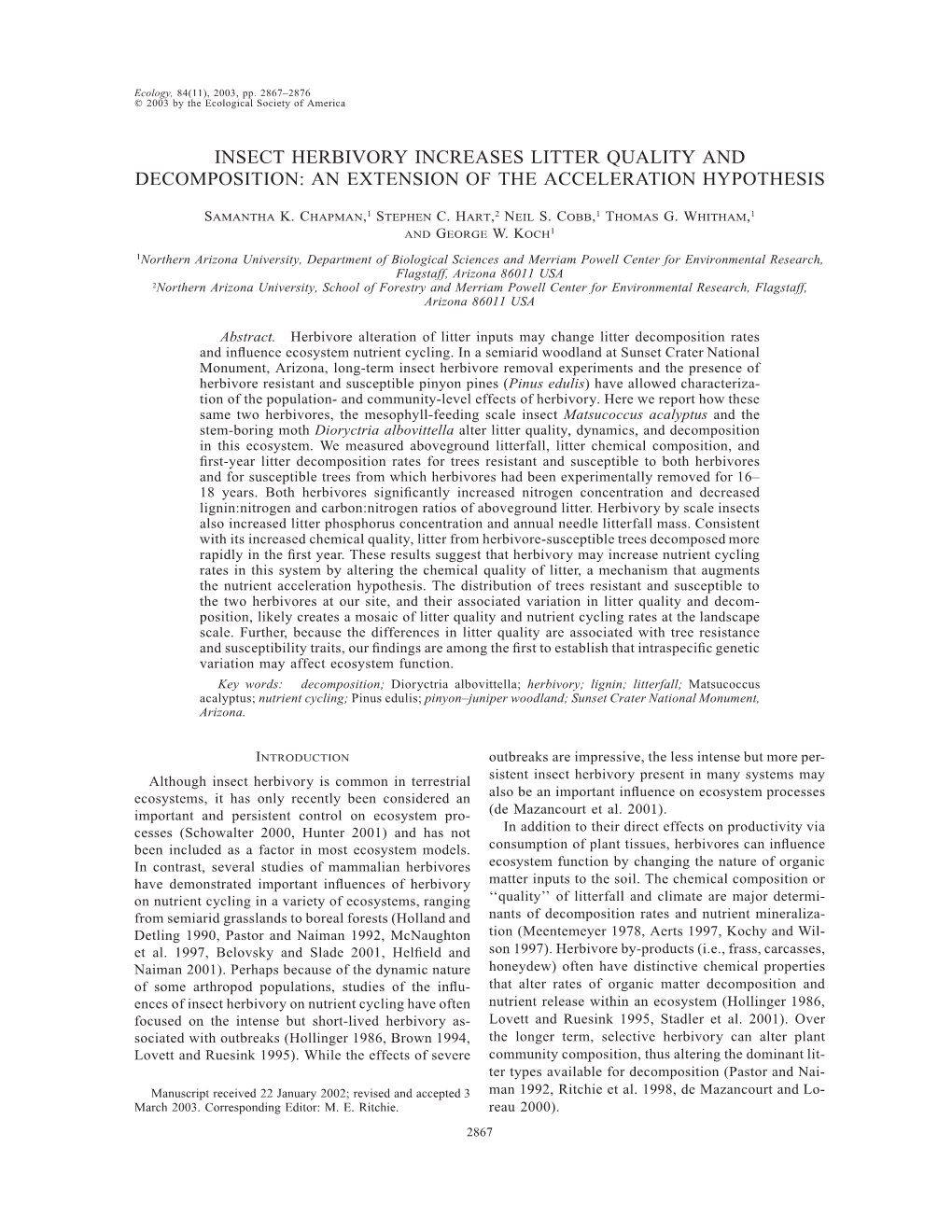 Insect Herbivory Increases Litter Quality and Decomposition: an Extension of the Acceleration Hypothesis