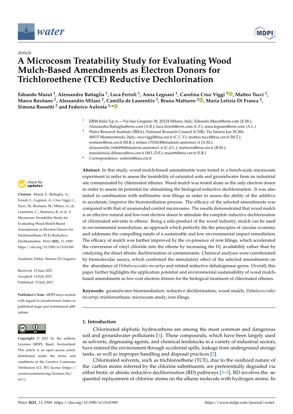 A Microcosm Treatability Study for Evaluating Wood Mulch-Based Amendments As Electron Donors for Trichloroethene (TCE) Reductive Dechlorination