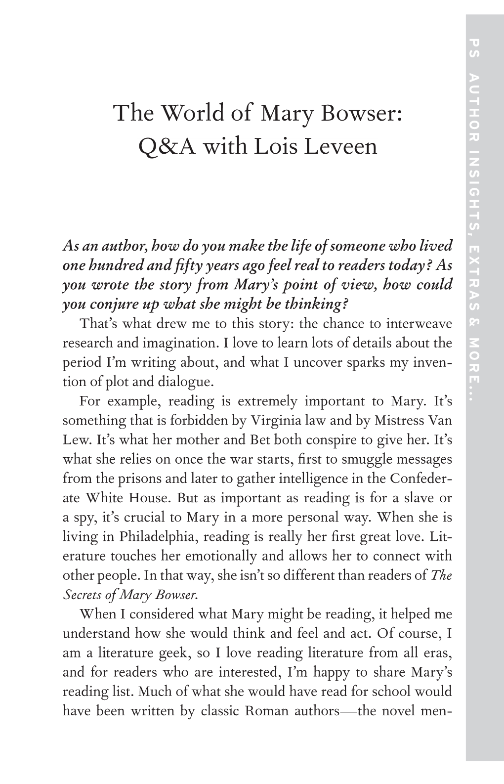 The World of Mary Bowser: Q&A with Lois Leveen