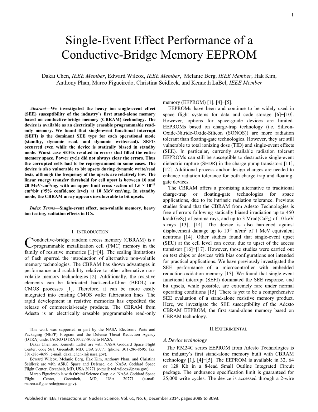 Single-Event Effect Performance of a Conductive-Bridge Memory EEPROM