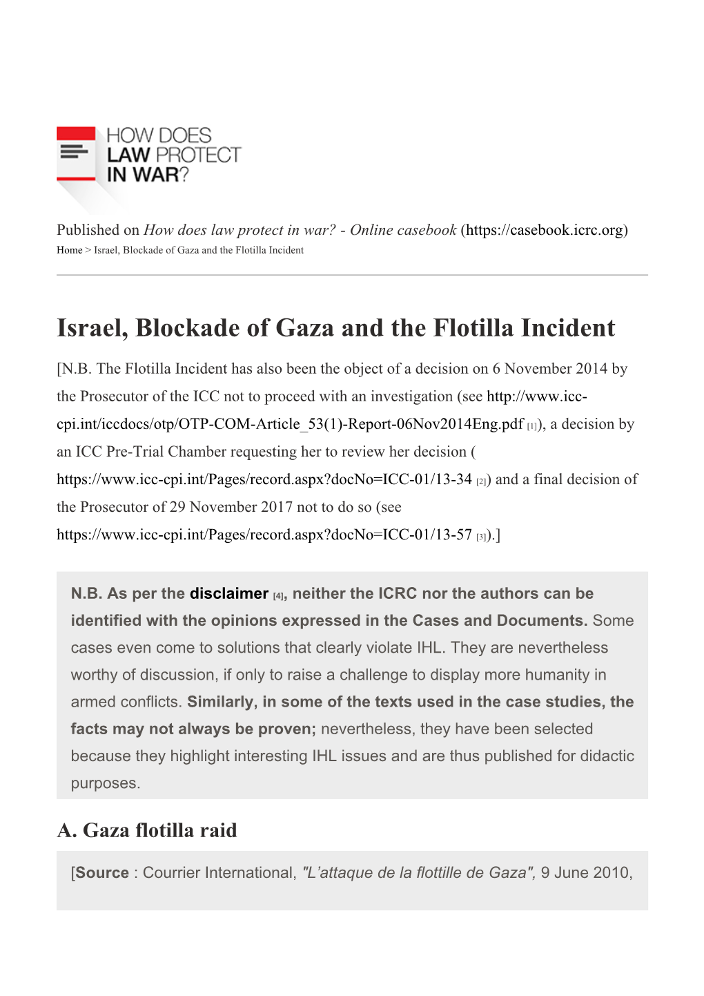 Israel, Blockade of Gaza and the Flotilla Incident