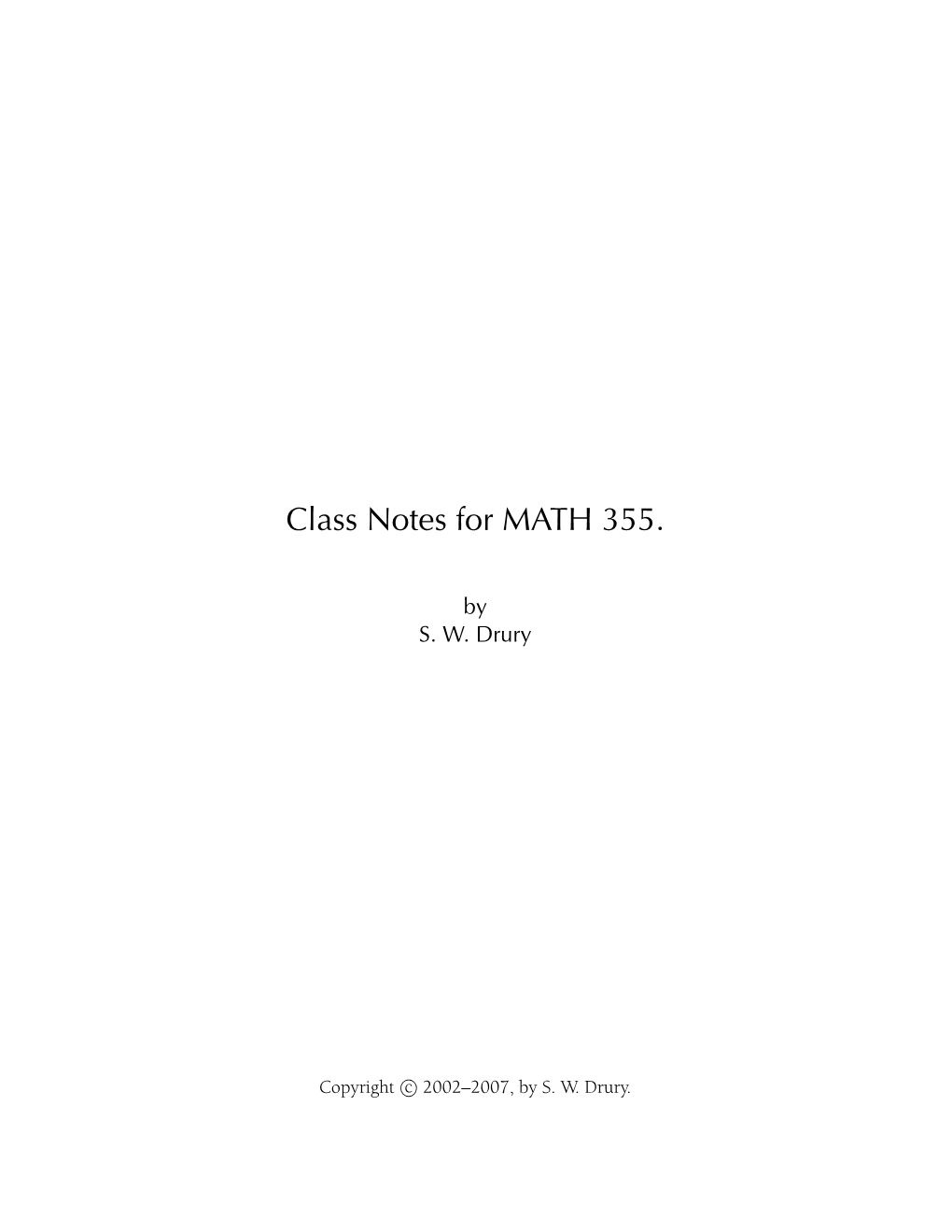 Class Notes for MATH 355