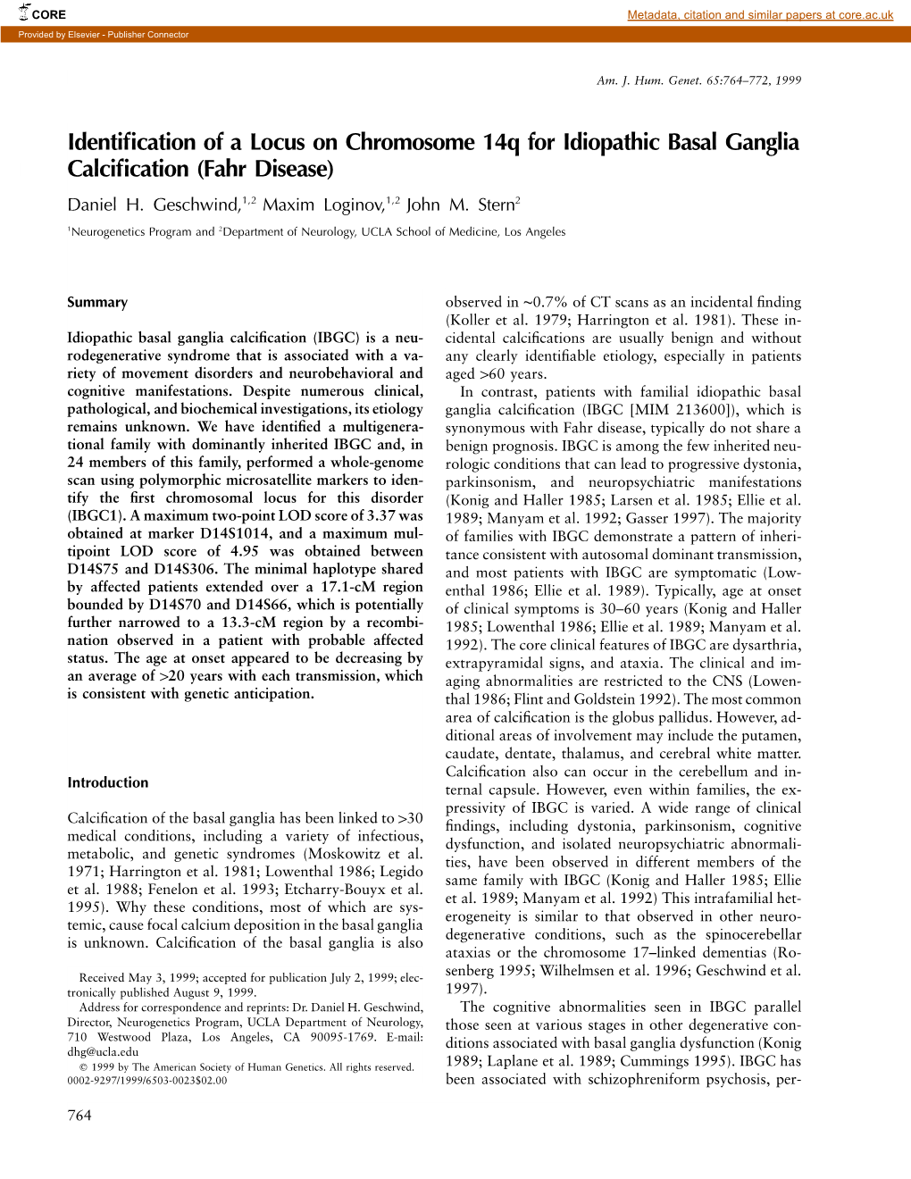 Identification of a Locus on Chromosome 14Q for Idiopathic