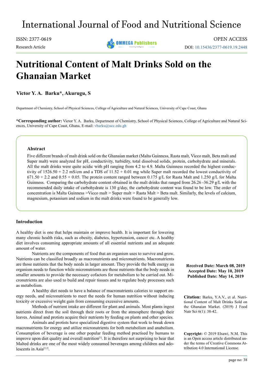 International Journal of Food and Nutritional Science Nutritional