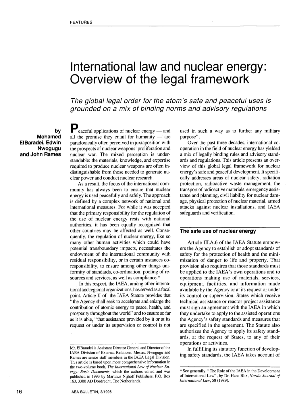 International Law and Nuclear Energy: Overview of the Legal Framework