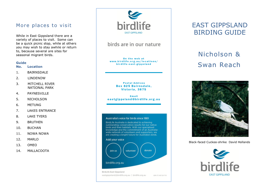 EAST GIPPSLAND BIRDING GUIDE Nicholson & Swan Reach