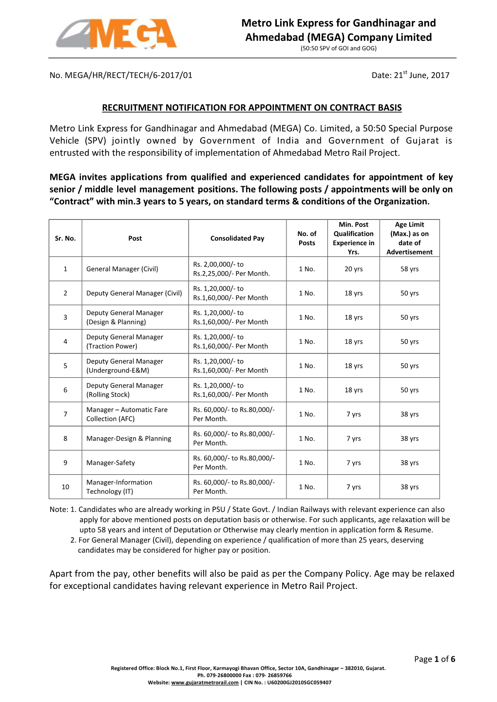 Metro Link Express for Gandhinagar and Ahmedabad (MEGA) Company Limited (50:50 SPV of GOI and GOG)