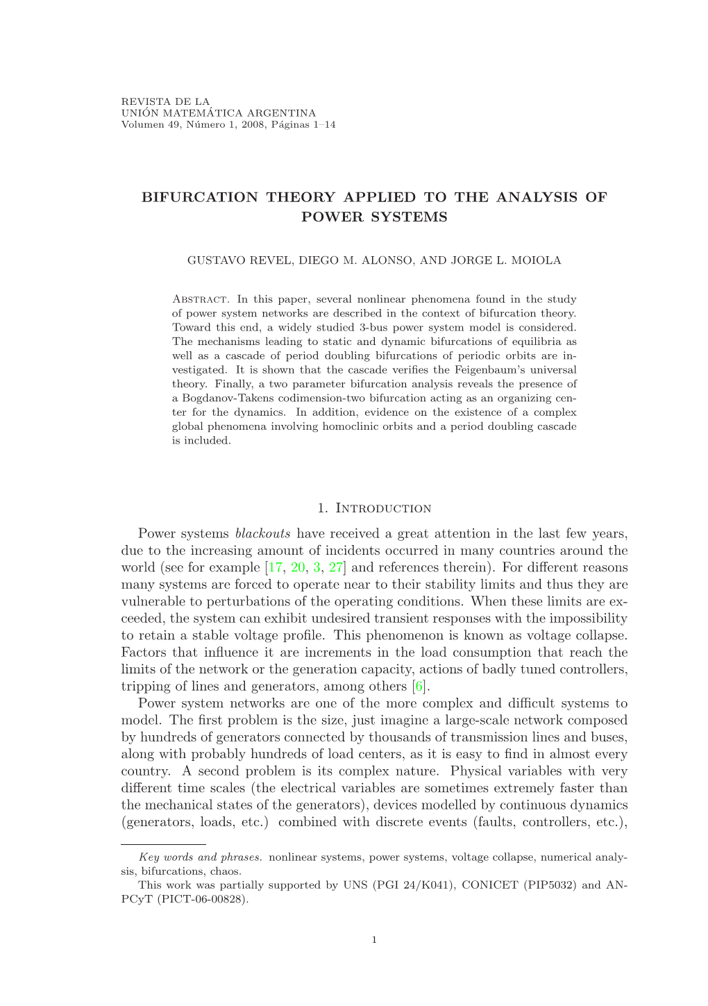 Bifurcation Theory Applied to the Analysis of Power Systems