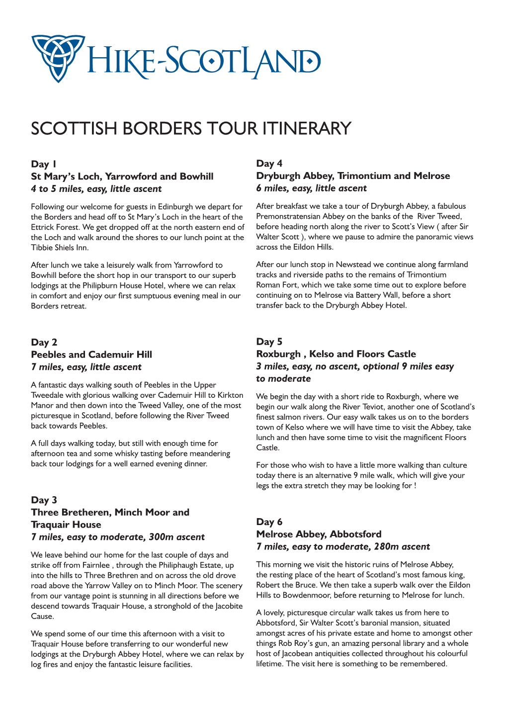 Scottish Borders TOUR ITINERARY