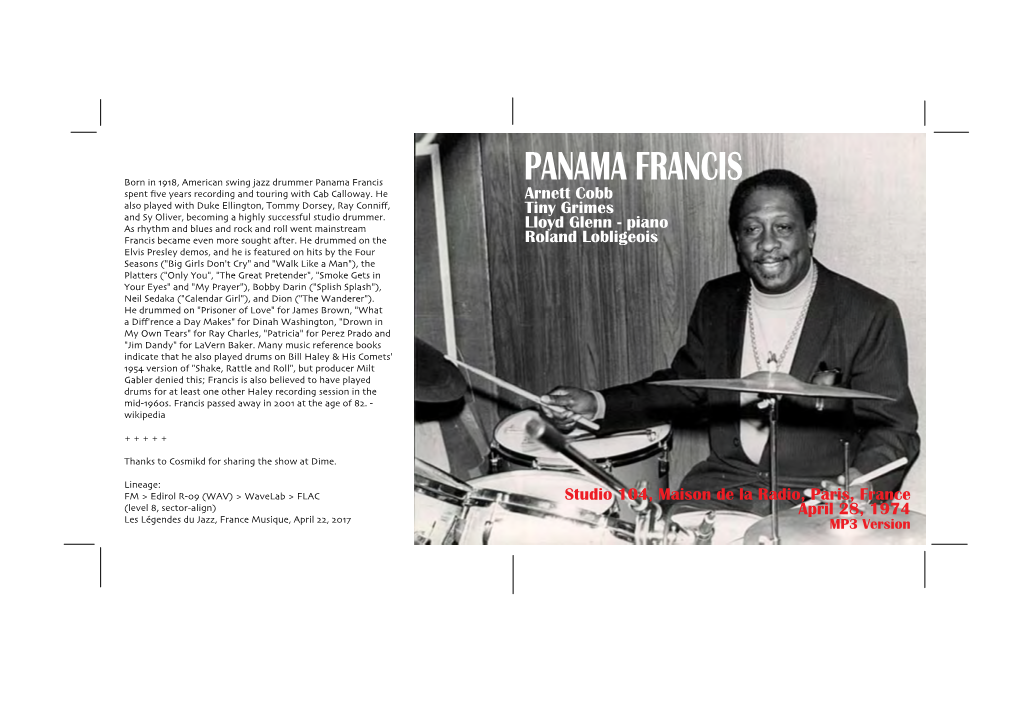 Panama Francis PANAMA FRANCIS Spent Five Years Recording and Touring with Cab Calloway
