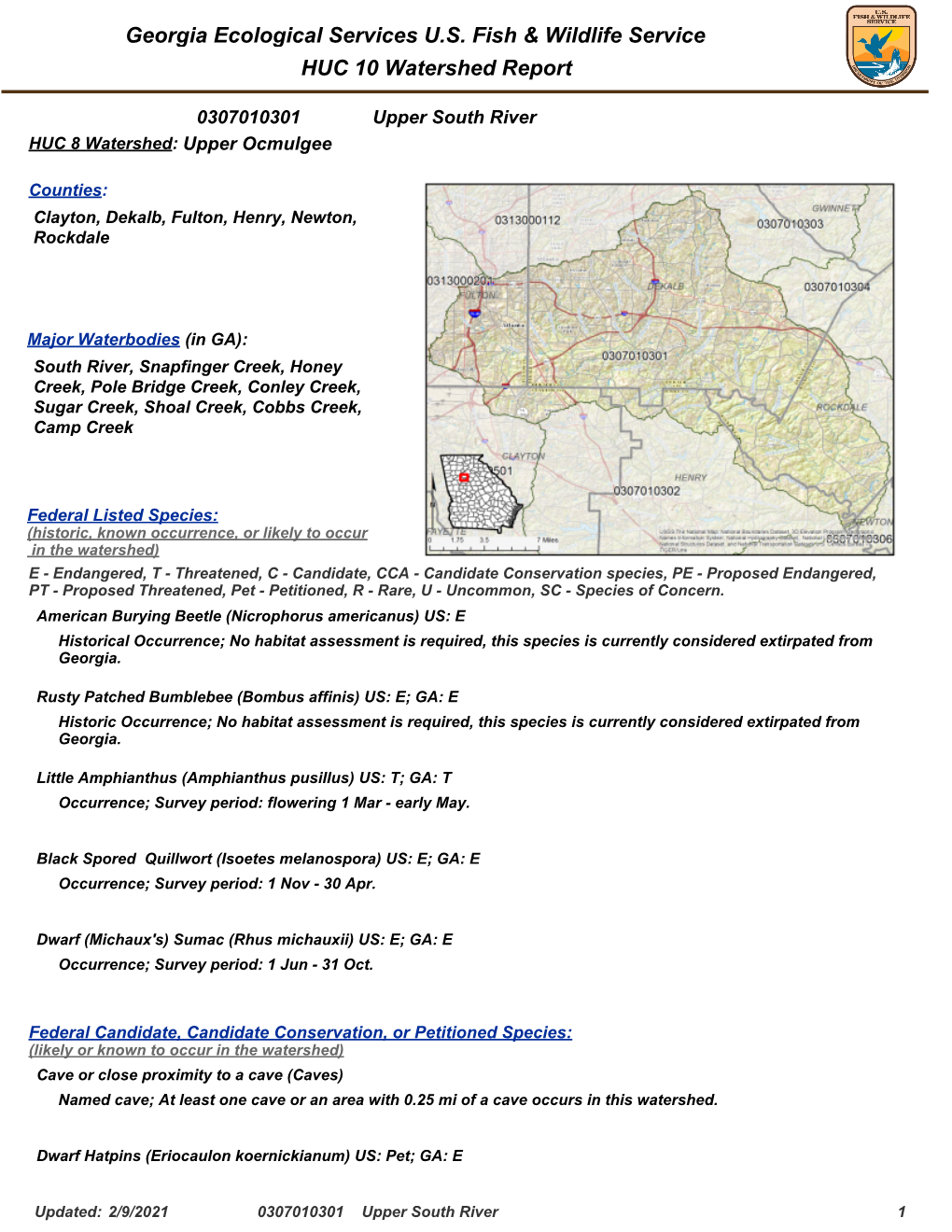 0307010301 Upper South River HUC 8 Watershed: Upper Ocmulgee