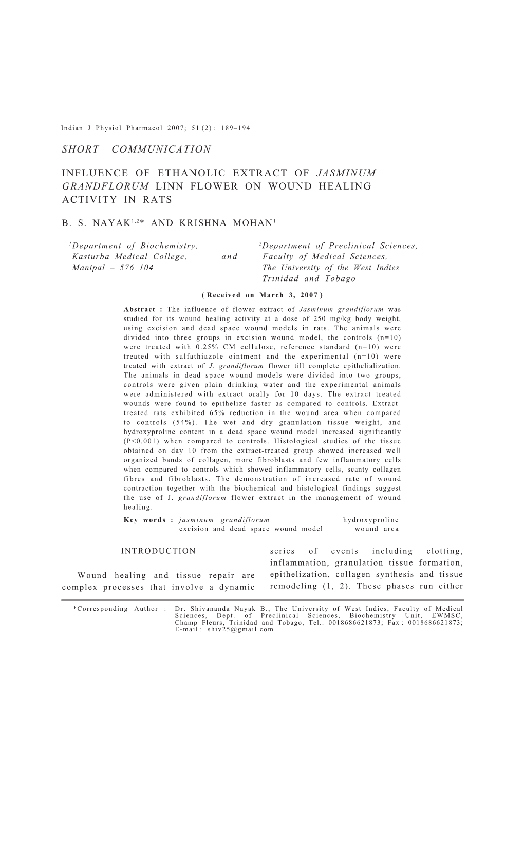 Short Communication Influence of Ethanolic