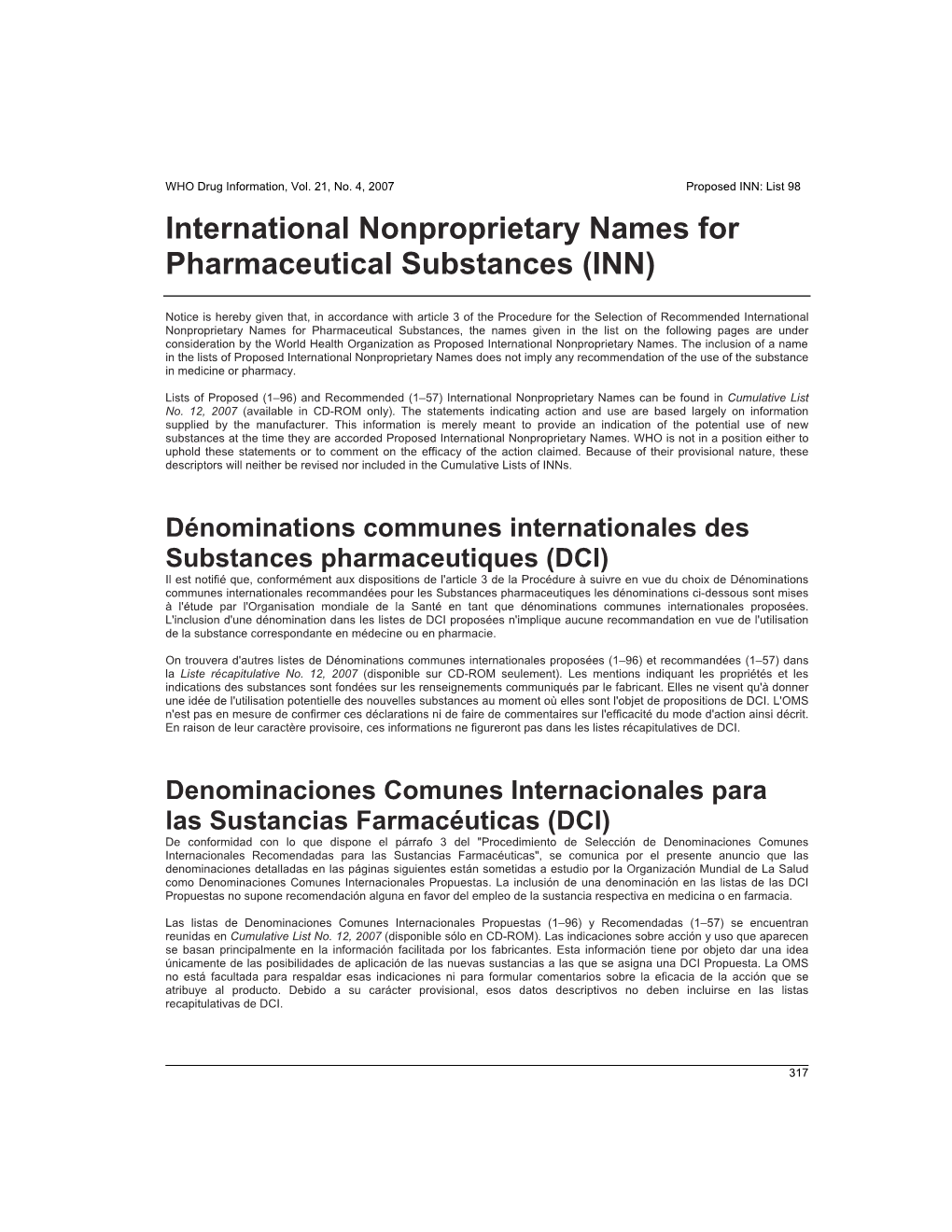 International Nonproprietary Names for Pharmaceutical Substances (INN)