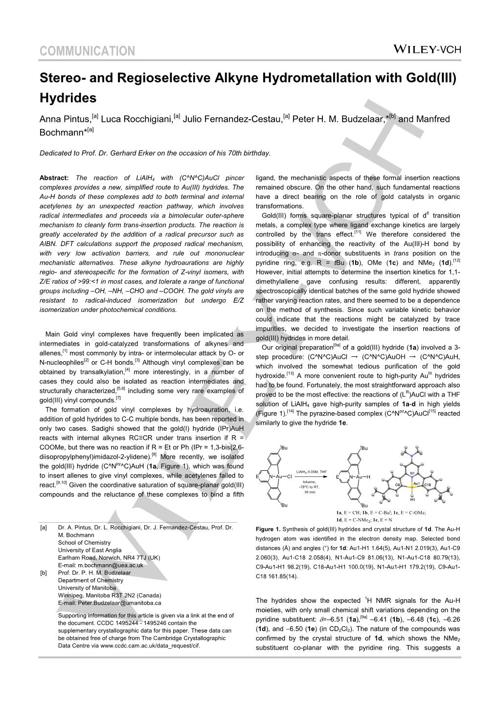 And Regioselective Alkyne Hydrometallation with Gold(III) Hydrides