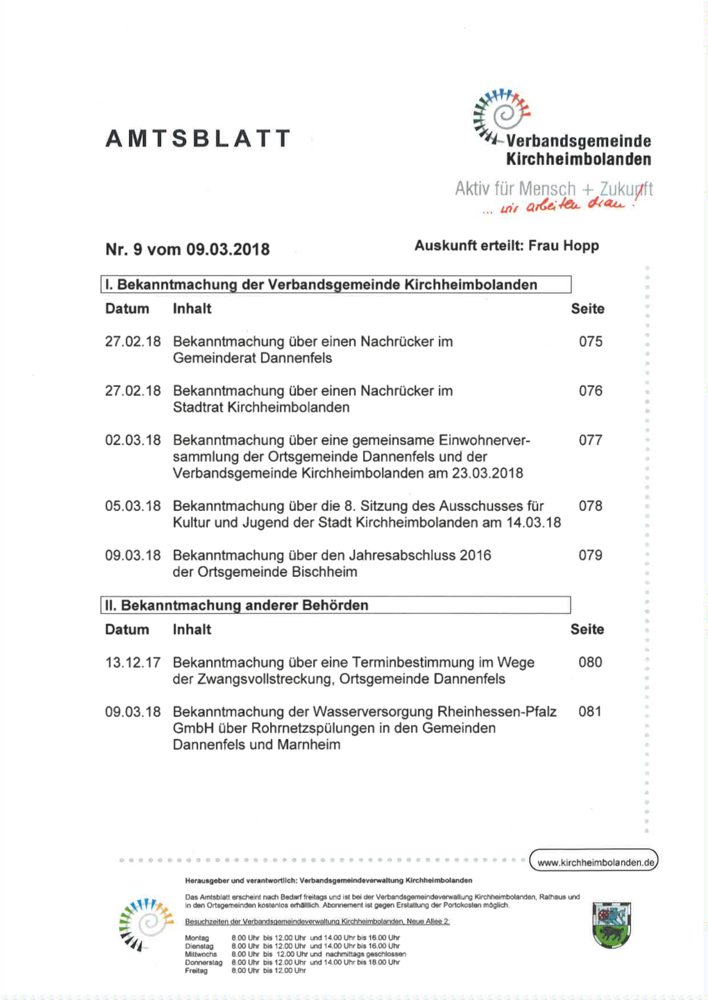 AMTSBLATT 4 Uerbandsgemeinde Kirchheimbolanden Aktiv Für Mensch + Zukurtll