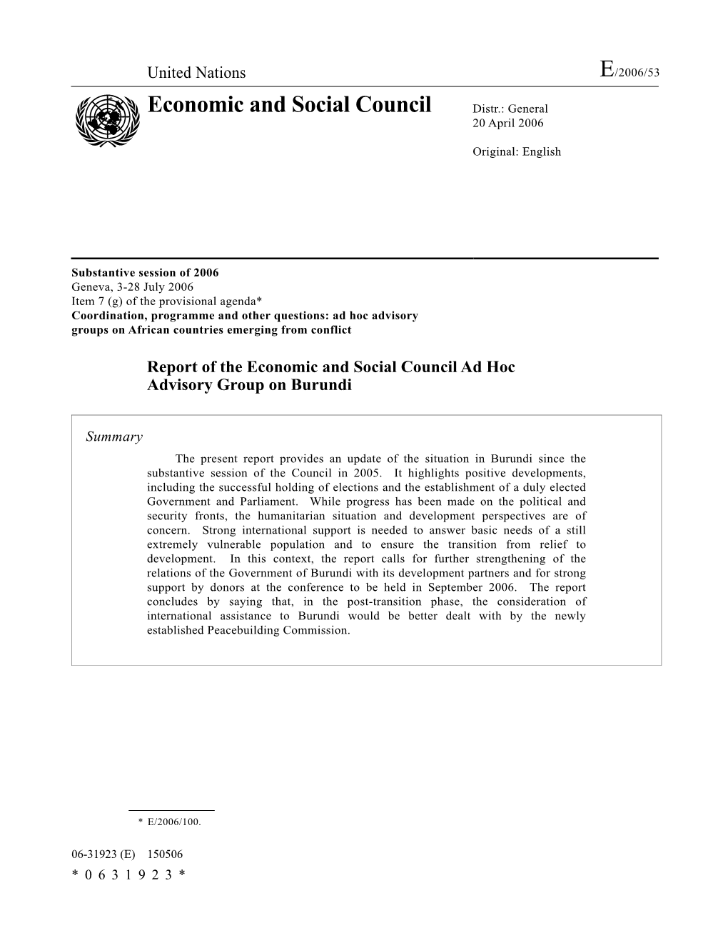 Economic and Social Council Distr.: General 20 April 2006