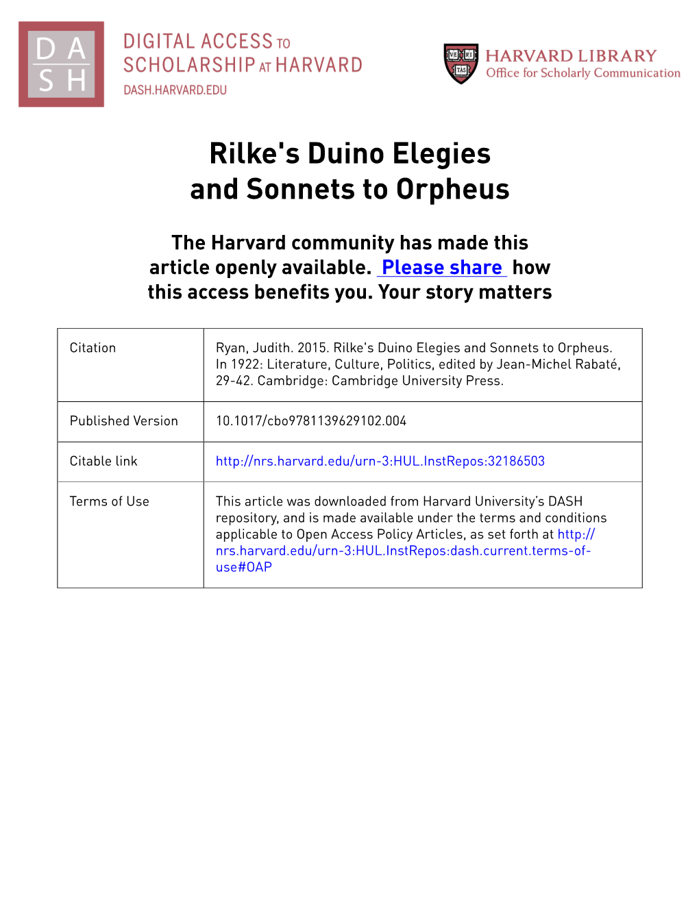 Rilke's Duino Elegies and Sonnets to Orpheus